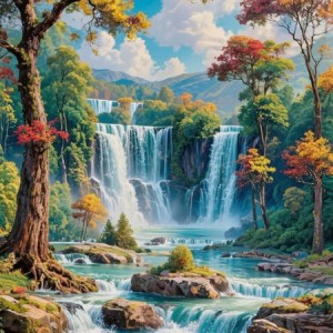 Пейзаж с водопади - 5D Диамантен гоблен 50x40 см GJ1453